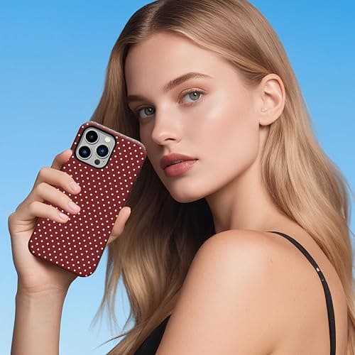 ⭐️ZTOFERA Magnetic Case for iPhone 16 Pro, Polka Dot Phone Case Cute for Girl Women, Compatible with Magsafe, Hard PC+Soft TPU Protective Phone Cover for iPhone 16 Pro-Wine Red thumbnail 9