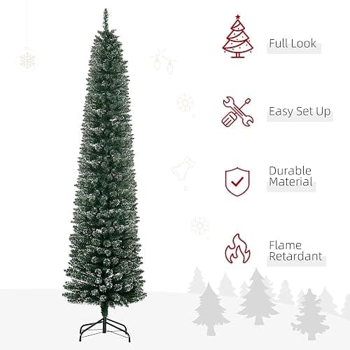 HOMCOM 7.5FT Artificial Snow Dipped Christmas Tree, Xmas Pencil Tree, Holiday Home Indoor Decoration with Foldable Black Stand for Party, Green thumbnail 4