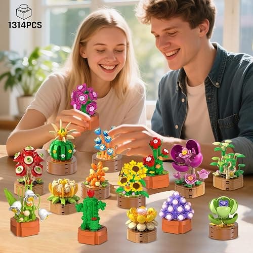 HOGOKIDS 15 Pack Flowers Succulents Mini Building Set for Adults Kids - 1314PCS Flower Plant Botanical Collection 3.6MM Bricks Toys, Christmas Home Office Décor Gifts for Women Boys Girls Age 6+ thumbnail 2