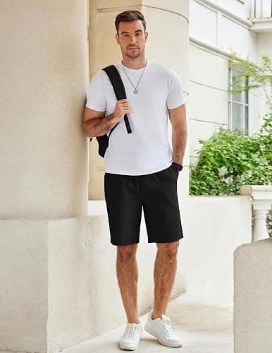 COOFANDY Men's Casual Shorts Cotton Elastic Waist Drawstring Shorts Lightweight Summer Beach Shorts thumbnail 3