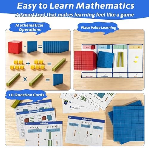 Ysglory 149Pcs Base Ten Blocks Set Math Manipulatives | Place Value Chart Color-Coded Plastic Math Cubes Counting Blocks to Help Educate Children Starting School Teachers thumbnail 4
