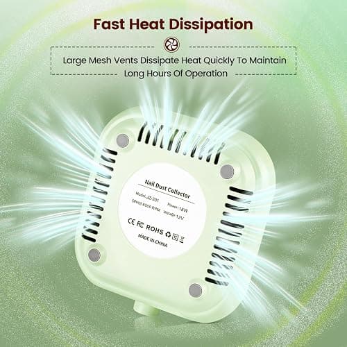 JODSONE 6000RPM Mini Nail Dust Collector Powerful Suction Portable PocketSized Nail Salon with 30 Filters Green thumbnail 9