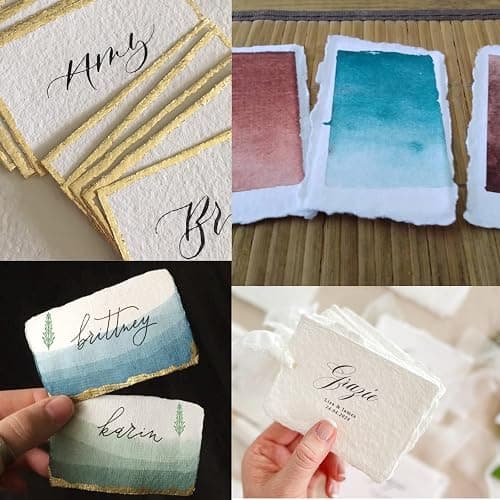 Handmade Cotton Paper with Deckle Edge Recycled Cotton Rag Mixed Media Card Stock for Placecard/Escort Cards, Place Cards, Vow Cards, Business Card (150gsm, 2x3 inch "A8", 50 Pack) thumbnail 6
