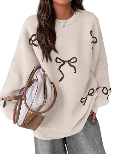 PRETTYGARDEN Fall Long Sleeve Pullover Sweaters For Women 2025 Trendy Crewneck Casual Cute Bow Chunky Knit Oversized Sweater thumbnail 2