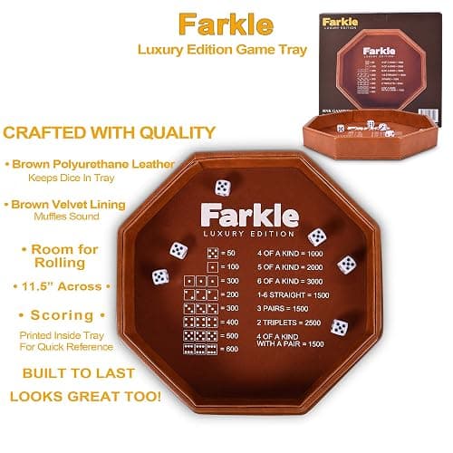 RNK Gaming Farkle Luxury Edition Brown PU Leather Dice Tray thumbnail 5
