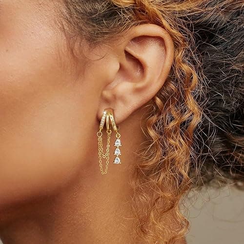 fersltily Dangle Earrings for Women 14K Gold Plated Chain Earrings Ligheweight Hypoallergenic Huggie Drop Stud Earring for Women Jewelry Trendy thumbnail 3