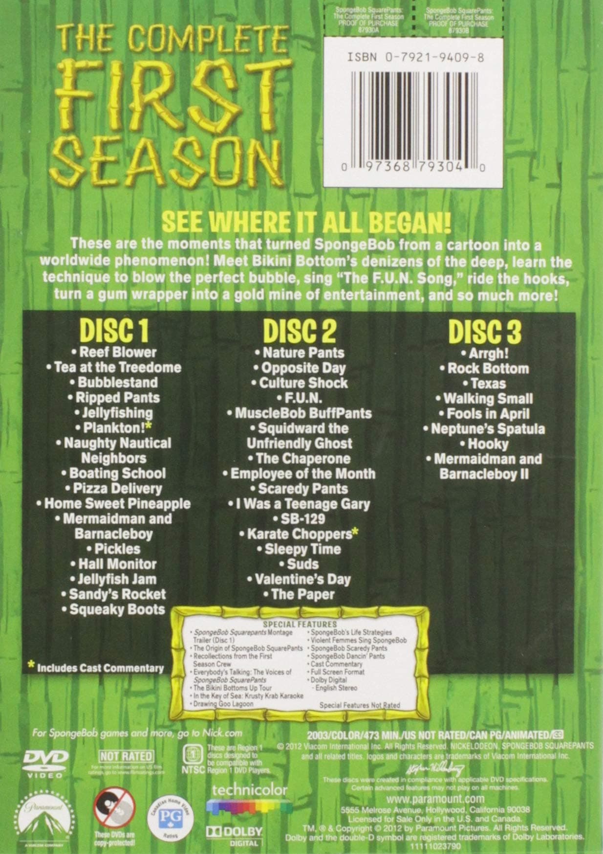 Spongebob Squarepants - The Complete 1st Season (DVD, 2003, 3-Disc Set) thumbnail 2