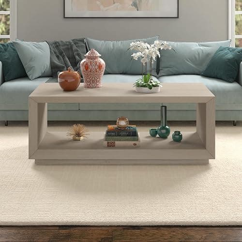 Henn&Hart 48" Rectangular Coffee Table with Open Storage Shelf for Living Room, Family Room, or Office, Alder White thumbnail 5