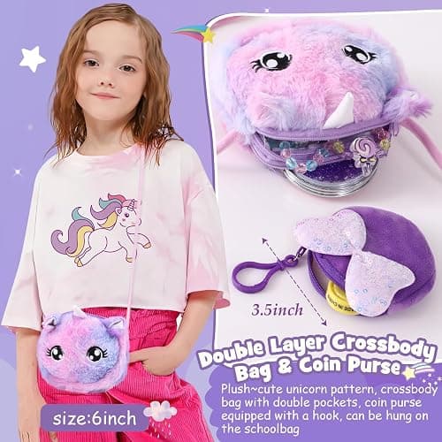 Tacobear Unicorn Gifts Girls Toy Age 5 6 7 8-12 with 3.5mm Wired Headphones Locked Diary Water Bottle Plush Bag Purse Socks Mirror, Christmas Birthday Gift Idea Toys for Teen Girl 6-10+ Years Old thumbnail 6