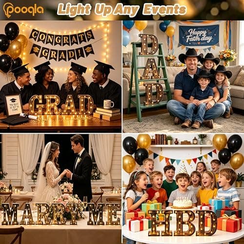 Pooqla Vintage Light Up Marquee Letters with Lights – Illuminated Industrial Style Lighted Alphabet Letter Signs - Coffee Bar Apartment Bedroom Wall Home Initials Decor A-Z thumbnail 6