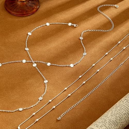Relveo 2PCS Gold Silver Waist Chain Adjustable Layered Belly Chain Body Chain Jewelry for Women Sexy Bikini Beach Boho Pearl Beaded Cuban Satellite Waist Chains thumbnail 6