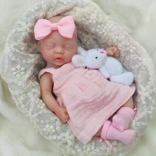 Mire & Mire Reborn Baby Dolls 7 Inch Girl Silicone Mini Doll Realistic Newborn Baby Dolls Silicone Full Body Stress Relief Hand Made thumbnail 2