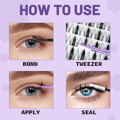 QUAFFLY Lash Clusters Kit Multiple Styles Mixed Length Eyelash Set Includes 2 Lash Bond and Seal & 2 Lash Remover 1 Tweezers For DIY Lash Extensions Kit At Home thumbnail 9