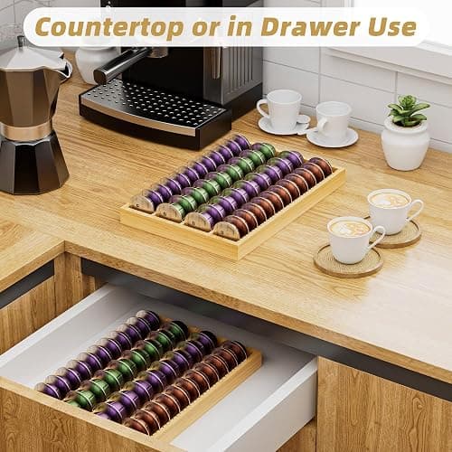 MinBoo Bamboo Coffee Pod Storage Holder Drawer Insert for Counter Compatible Nespresso Vertuo Vertuoline Capsules for Kitchen, Home, Office, Coffee Station thumbnail 4
