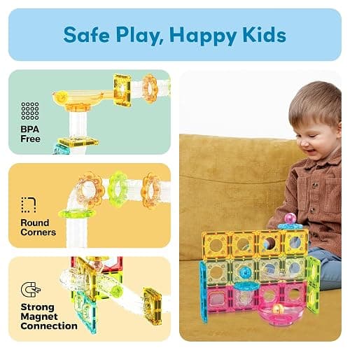 PicassoTiles 60 pc Magnet Tiles Building Block Travel Size Magnetic Marble Run Construction Toy Set Mini Diamond Marble RaceTrack Building Blocks Playset Education STEM Learning Kit Boy Girl 3+ PTMG60 thumbnail 6