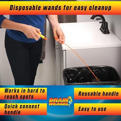 FlexiSnake Drain Weasel Sink Snake Hair Clog Remover Tool, Pipe, Bathroom, Bathtub Cleaner, 18-inch, Made in the USA, 5 Wands and Removable Handle thumbnail 5