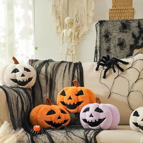 YRXRUS Evil Pumpkin Pillows, Halloween Pillow, Pumpkin Shaped Throw Pillows Happy Halloween Decoration, Orange 6x12 Inches Soft Rabbit Fur Pillow for Natural Accent Pillows for Holiday, Fall thumbnail 3