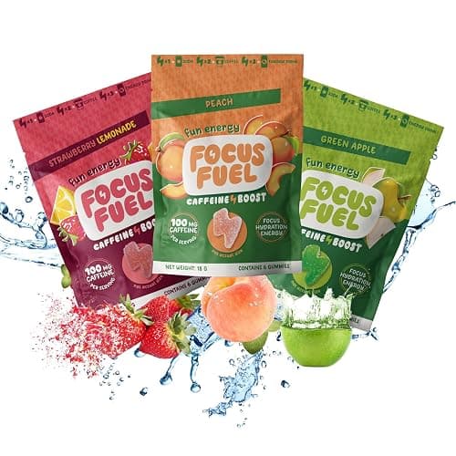 FocusFuel Energy Chews - Trial Size Variety Sample Pack (9 Servings) | Peach, Green Apple, Strawberry Lemonade Flavors, 100mg Caffeine, Alpha GPC, L-Theanine, B12, Magnesium, No Crash or Jitters - Image 1