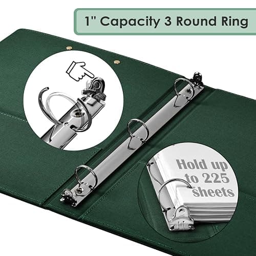 EYROZILL 3 Ring Binder, 1 Inch Linen Binder Organizer for Letter Size (8.5" x 11") with 5 Tab Dividers, File Folder Labels and Low Profile Clipboards, School and Office Supplies-Blackish Green thumbnail 5