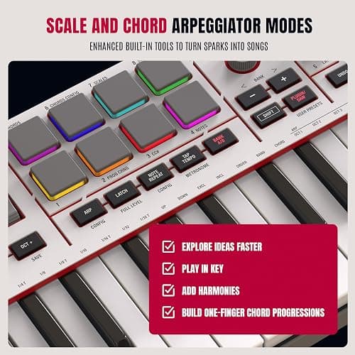 Akai Professional MPK Mini IV USB-C MIDI Keyboard Controller for Beginners and Producers - MPC Drum Pads, 360° Knobs, Pitch and Mod Wheels, Production Software, Native Instruments Sound Package, Grey thumbnail 7