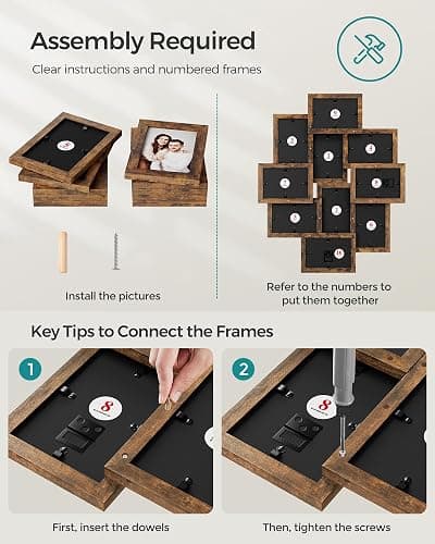 SONGMICS Collage Picture Frames, 4x6 for Wall Decor 10 Pack, Assembly Required, Rustic Brown URPF020X02 thumbnail 4