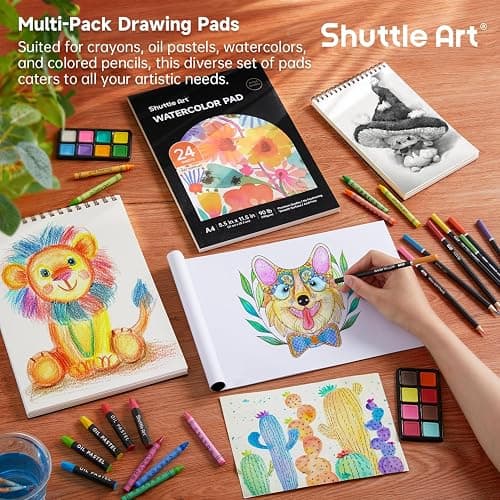 Shuttle Art 149 Piece Deluxe Art Set, Art Supplies in Wooden Case, Painting Drawing Art Kit with Acrylic Paint Pencils Oil Pastels Watercolour Cakes Colouring Book Sketch Pad for Kids and Adults thumbnail 3