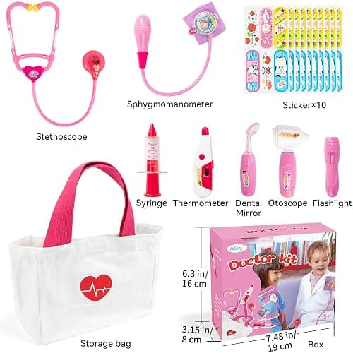 Liberry Doctor Kit for Toddlers 3-5 Years Old, 18-Piece Doctor Bag Pretend Play Toys, Durable Medical Kit with Toy Stethoscope, Pink Doctor Gift for Girls thumbnail 6