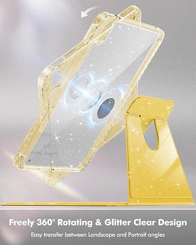 INFILAND Case for iPad A16 11-inch 11th Generation, iPad 10th Generation Case 10.9 Inch for Kids, Girls, 360 Rotating Cute Glitter Cover with Crystal Clear Back, Pencil Holder (Yellow) thumbnail 3