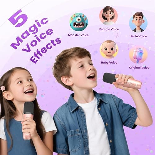 Mini Karaoke Machine for Kids Adults, 2026 TOP Birthday Gifts for Girls 3,4,5,6,7,8+Year Old Toddler Toys, Portable Bluetooth Speaker with 2 Wireless Karaoke Microphones Player Easter Gifts(Rose Gold) thumbnail 7