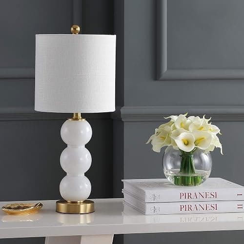 JONATHAN Y JYL1021A February 21" Glass/Metal LED Table Lamp Contemporary Bedside Desk Nightstand for Bedroom Living Room Office College Bookcase LED Bulb Included, White/Brass Gold thumbnail 6