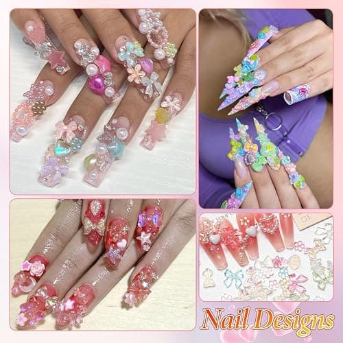 3D Nail Charms and Gems Mix Styles Butterfly Flower Bow Heart Colorful Assorted Nail Art Charm for Acrylic Nails Design, Pearls Nails Charms with Rhinestones Tiny Beads with Tweezers thumbnail 6