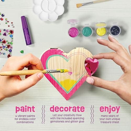 Pretty Me Paint Your Own Wooden Kids Heart Treasure Box Kit - Basket Stuffers - Art Kits for Toddler Girl - Arts and Craft Gifts for Ages 4-6 Year Old Girls - DIY Jewelry - Toys - Crafts Painting Gift thumbnail 4