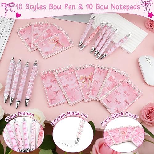 Pink Bow Party Favors for Girls 110pcs Coquette Bow Goodie Gift Bags with Notebook Pen Mirror Stickers Wristband, Girly Pink Party Supplies Bridal Shower Gifts Childrens Day Birthday Party Decorations thumbnail 5