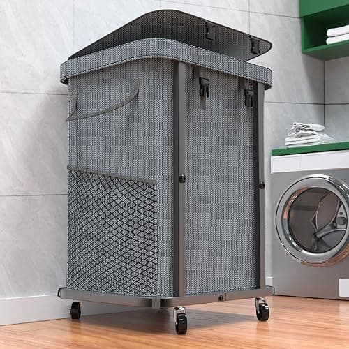 40 Gal(150L) High Grade Large Laundry Basket with Wheels, Rolling Laundry Hamper, Laundry Cart with Metal Frame and Removable Bag Design, Suitable for Laundry Room, Bedroom (Grey, 150L) - Image 1