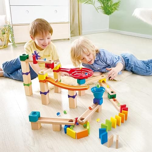 Hape Marble Run Race Track | Wooden DIY Marble Run Set with Dominoes, STEAM Educational Learning Toy, 81 Pieces, for Kids 3 Years+ thumbnail 2