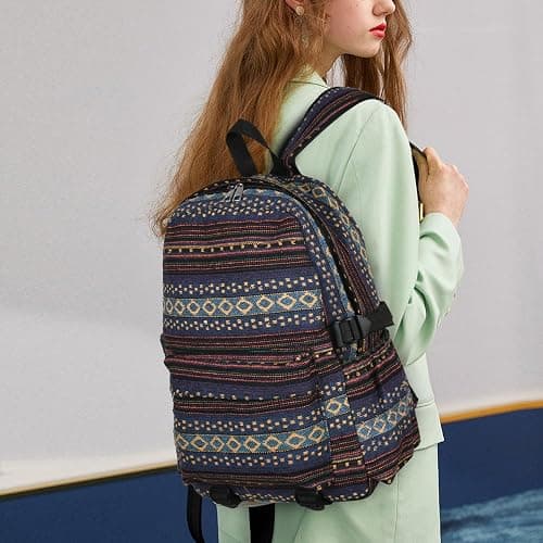 Yaopeing Casual Backpack for Women,Vintage Unique Style Fashion Backpacks Purse, Boho Ethnic Handbag Shoulder Bag,Dark blue thumbnail 2