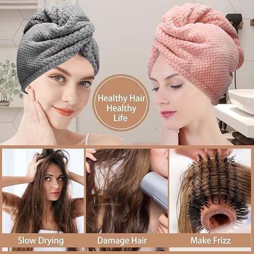 CZZXI 3 PCS Microfiber Hair Towel, Hair Wraps for Women Wet Hair, Fast Drying Hair Turban, Anti Frizz Head Towels Wrap for Curly Hair (Grey, Pink, Blue) thumbnail 5