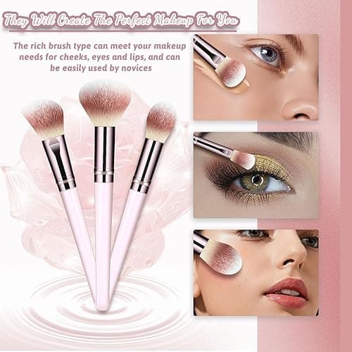 Makeup Brush Set, Premium Synthetic 14 Pcs Makeup Brushes, Travel Makeup Brush Set for Foundation, Concealer, Blush and Eyeshadow Brush(Pink) thumbnail 5