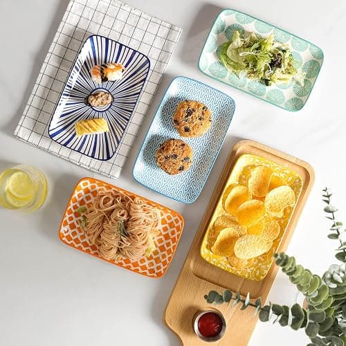 Selamica Ceramic 8 inch Rectangular Salad Plates, Dinner Plates, Pasta Dessert Plates for Appetizer, Sushi, Fruit - Microwave/oven/Dishwasher Safe, Set of 6, Assorted Colors thumbnail 8