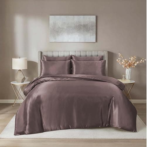 Hadi London Satin Silk 6 Piece Complete Bedding Set with Silky Deep Fitted Sheet Reversible Duvet Cover Comforter & 4 Pillowcases for Single Double King Super King Size Bed (Blush-Pink, Single) - Image 1