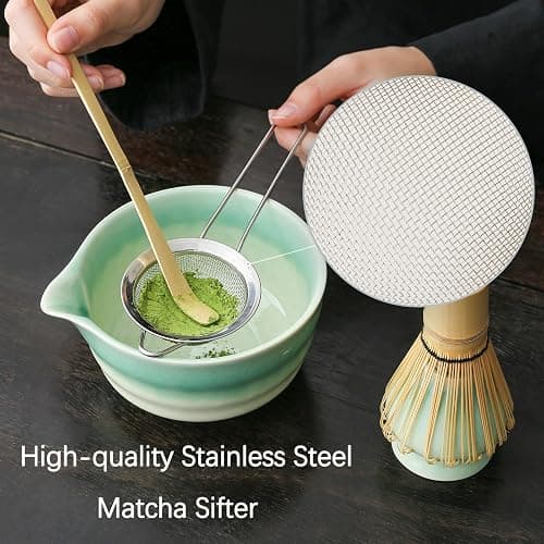 Buucup Japanese Matcha Set, Matcha Bowl with Spout, Matcha Whisk and Holder, Bamboo Matcha Scoop and Stainless Steel Sifter - 5 Pcs Gradient Green Matcha Kit for Matcha Lover thumbnail 5