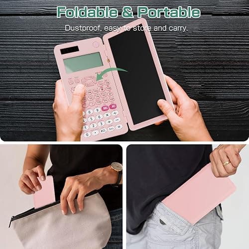 Rechargeable ROATEE 991ES MAX Scientific Calculators, CalcNote Multiview 4-Line Display with LCD Writing Tablet Notepad, Foldable Portable for Business High School College Students and Teacher(Pink) thumbnail 8