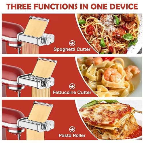 3-in-1 Pasta Attachment for KitchenAid Stand Mixer - Stainless Steel Pasta Maker with Roller, Spaghetti & Fettuccine Cutters | Professional Pasta Accessories for Homemade Noodles & Italian Cuisine thumbnail 6