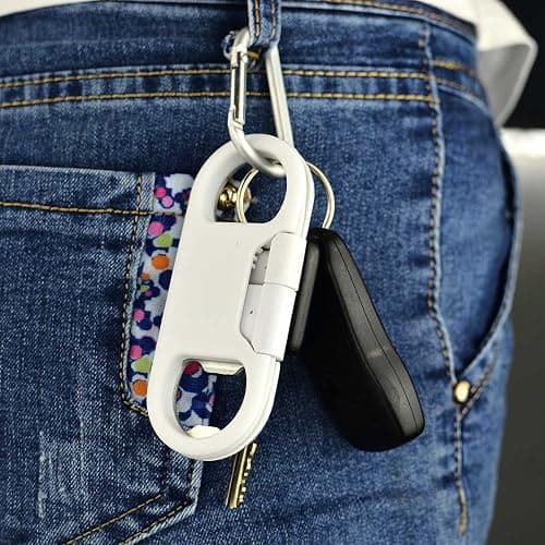 Lightning Cable for iPhone + Keychain + Bottle Opener + Aluminum Carabiner Portable Multifunction Key Chain USB Charging Cable Short Cable for iPhone X/8/7/6S, Gift for Men and Women (White) thumbnail 6