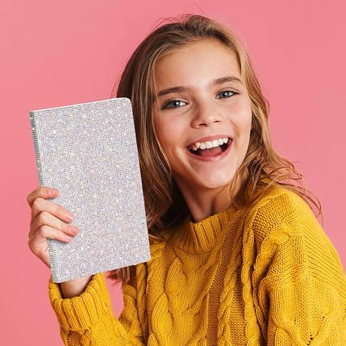 Resholder Silver A5 Rhinestone Notebook & Pen Set Bling Diary for Girls | Hard Cover Glitter Journal for Women, Sparkly Desk Accessories Gift for Women, Cute Classroom Supplies for Back to School thumbnail 2