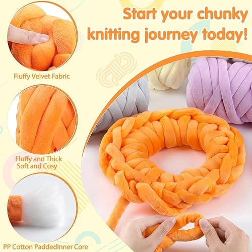 Chunky Yarn for Hand Knitting- Velvet Chenille Tube Yarns- Jumbo Yarns for Blankets, Pet Beds, Machine Washable (0.66 Lb/18.59 Yd), Easy No-Tool Arm Knitting & Crochet Project Yarn, Misty Blue thumbnail 3