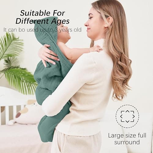 SWEET DOLPHIN Muslin Hooded Baby Bath Towels - 2 Pack 100% Cotton Towel for Babies, Infants, Toddlers - 32x32Inch - Highly Absorbent and Newborn Essential, Deep Emerald thumbnail 4