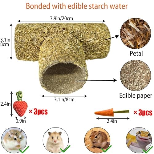 Hamster Hideout Tunnel Natural Hay & Dried Flower Paper Tube Maze Burrowing Habitat Decor for Dwarf Hamsters Gerbils Mice Syrian Hamsters (Calendula) thumbnail 6