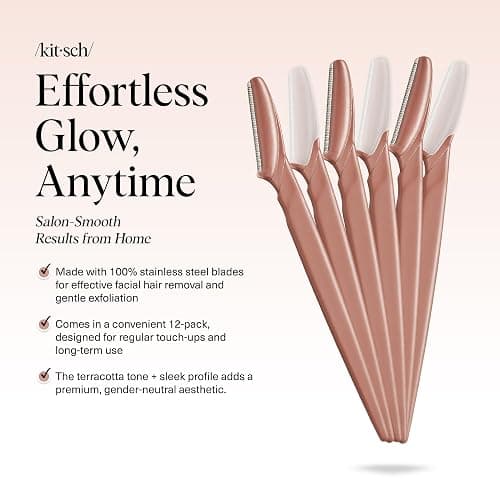 Kitsch Dermaplane Razor for Women Face – Face Razors for Women & Men, Eyebrow Trimmer & Face Shaver – Exfoliating Facial Razor & Skin Care Tool for Smoother Skin - Terracotta, 6 pcs thumbnail 2