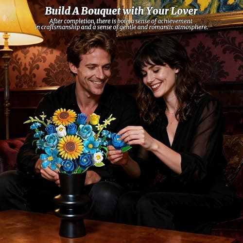 Teefrye Blue Rose Sunflower Building Block Set: Compatible with Lego Flowers Adults Women Gothic Artificial Botanical Collection Van Gogh Starry Night Christmas Valentine's Gifts Home Decor (832 PCS) thumbnail 2